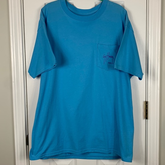 Guy Harvey Original light blue short sleeved tee shirt size large with pocket - Picture 1 of 6